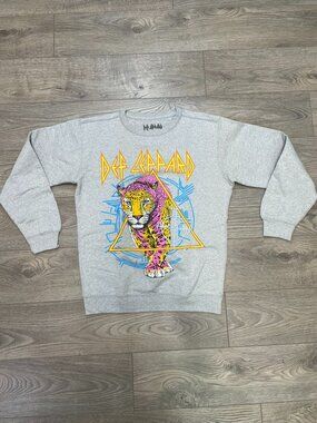 Def Leppard‎ Graphic Crewneck Sweatshirt Grey Leopard Rock Band Pullover Size S